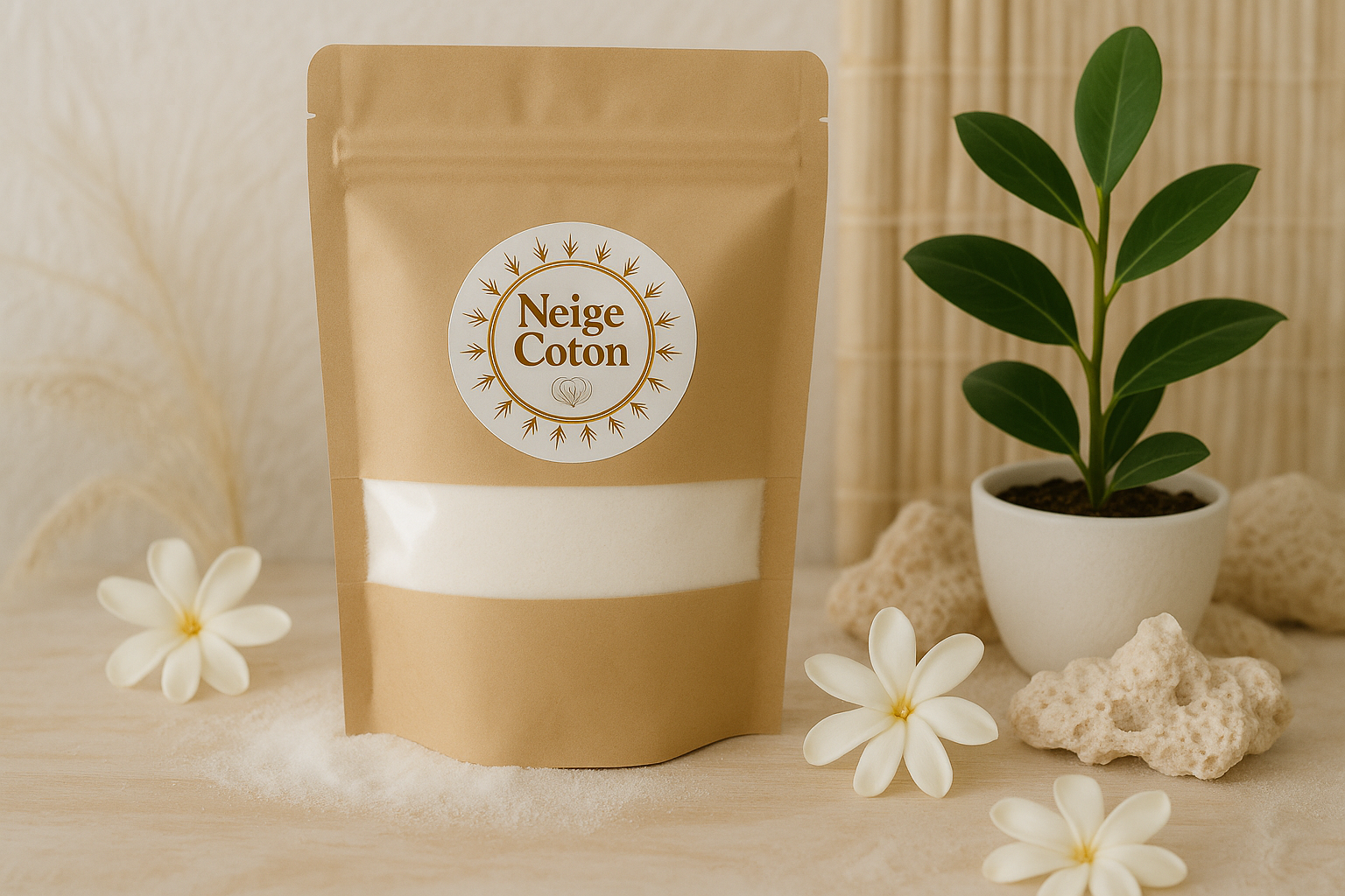 Composition avec fleurs de tiaré et évocation des îles